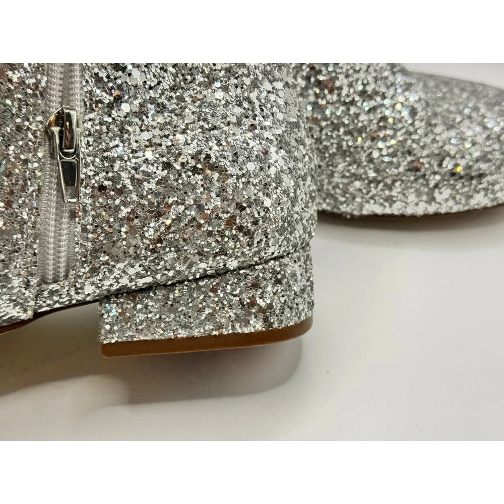 J.Crew Girls Silver Glitter Ankle Boots CE035 Side Zip Sparkle Booties Size 5